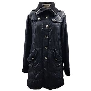 Marc by Marc Jacobs black quilted puffer coat silver button 3/4 length women's S